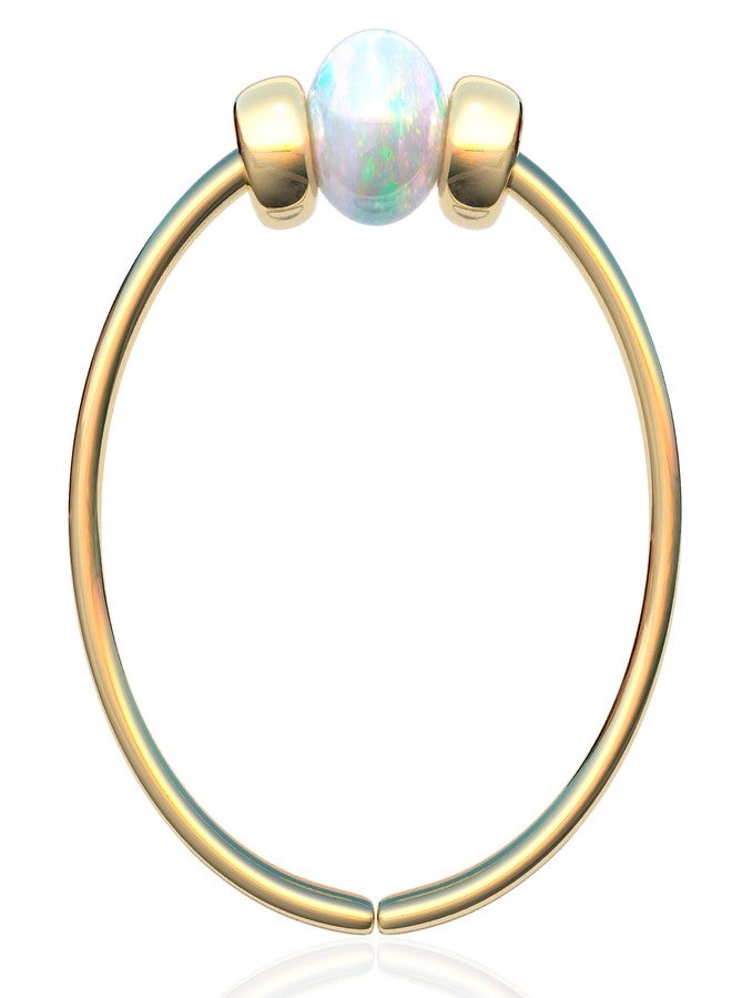 biliboom 14k Gold Filled White Opal Nose Ring - Tiny 24G Thin Gold Nose Hoop for Women - Dainty Handmade Opal Nose Piercing Hoop - Small Snug Gold Hoops Jewelry - Comfortable Everyday Fit - Image 2